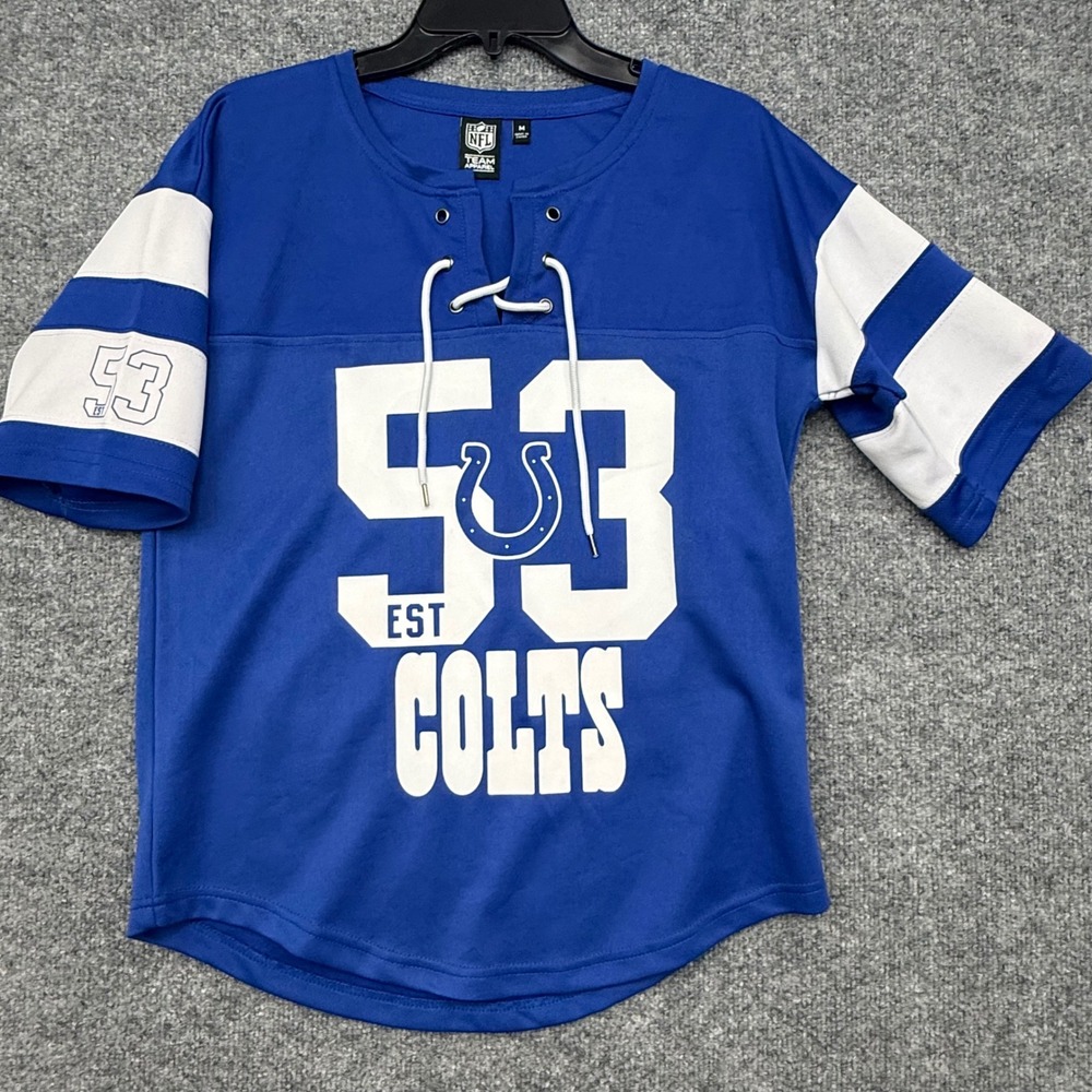 NFL Team Apparel Indianapolis Colts Womens Blue Lace Up Jersey Top Size Medium